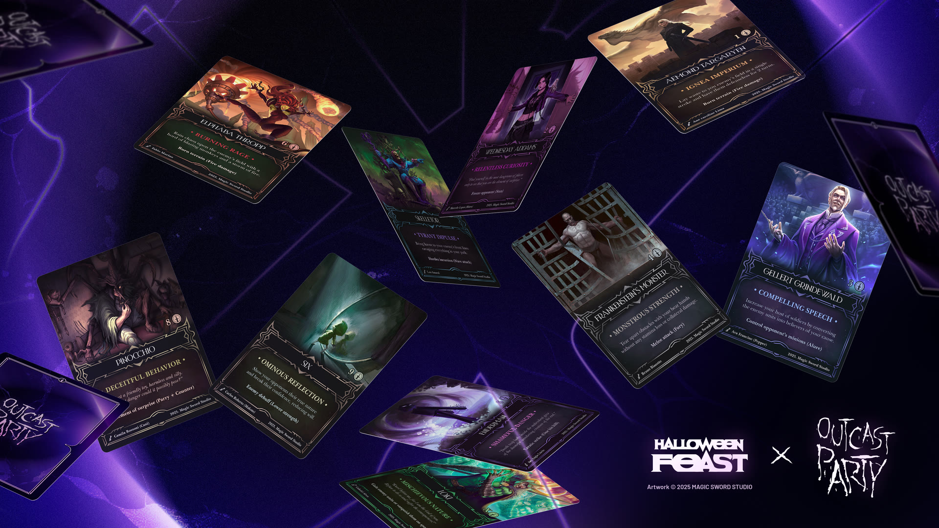 Card front layouts for Halloween Feast 2025: Outcast Party by Magic Sword Studio